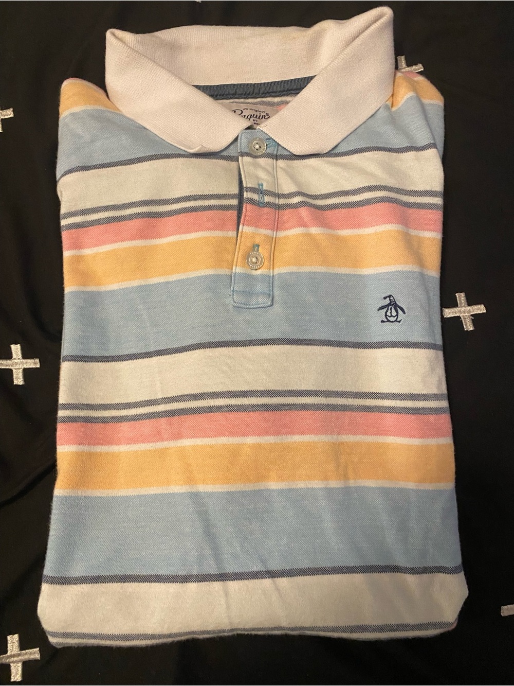 Original Penguin Pastel Striped Polo — Blue, Yellow, Pink